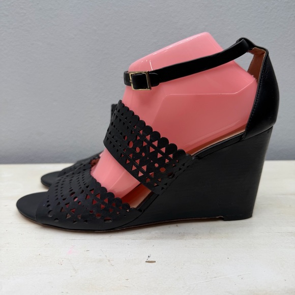 Tory Burch Shoes - Tory Burch Black Leather Perforated Gladiator Wedge Sandals Size 10.5